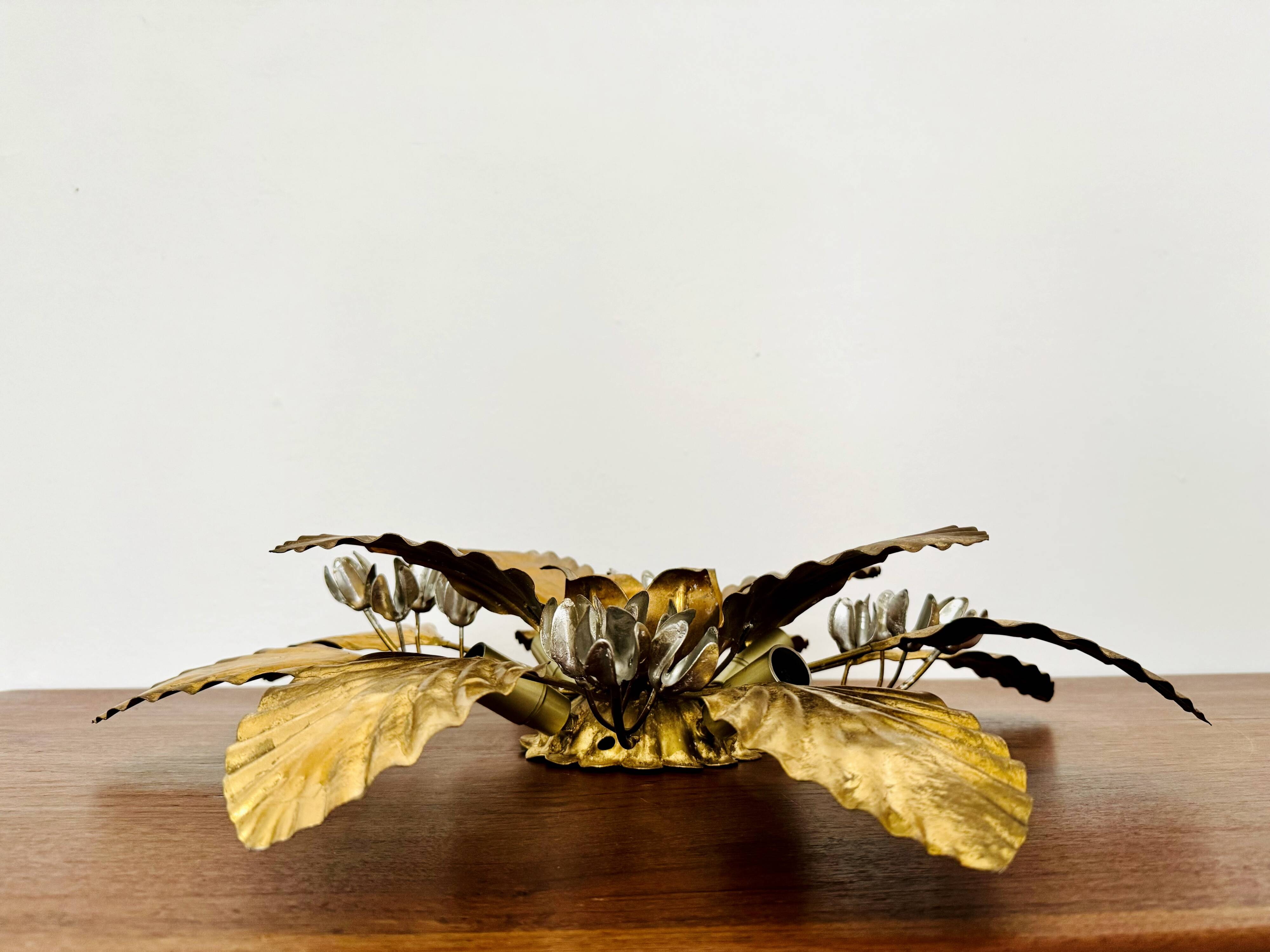 Floral Hollywood Regency Wall or Ceiling Lamp by Hans Kögl