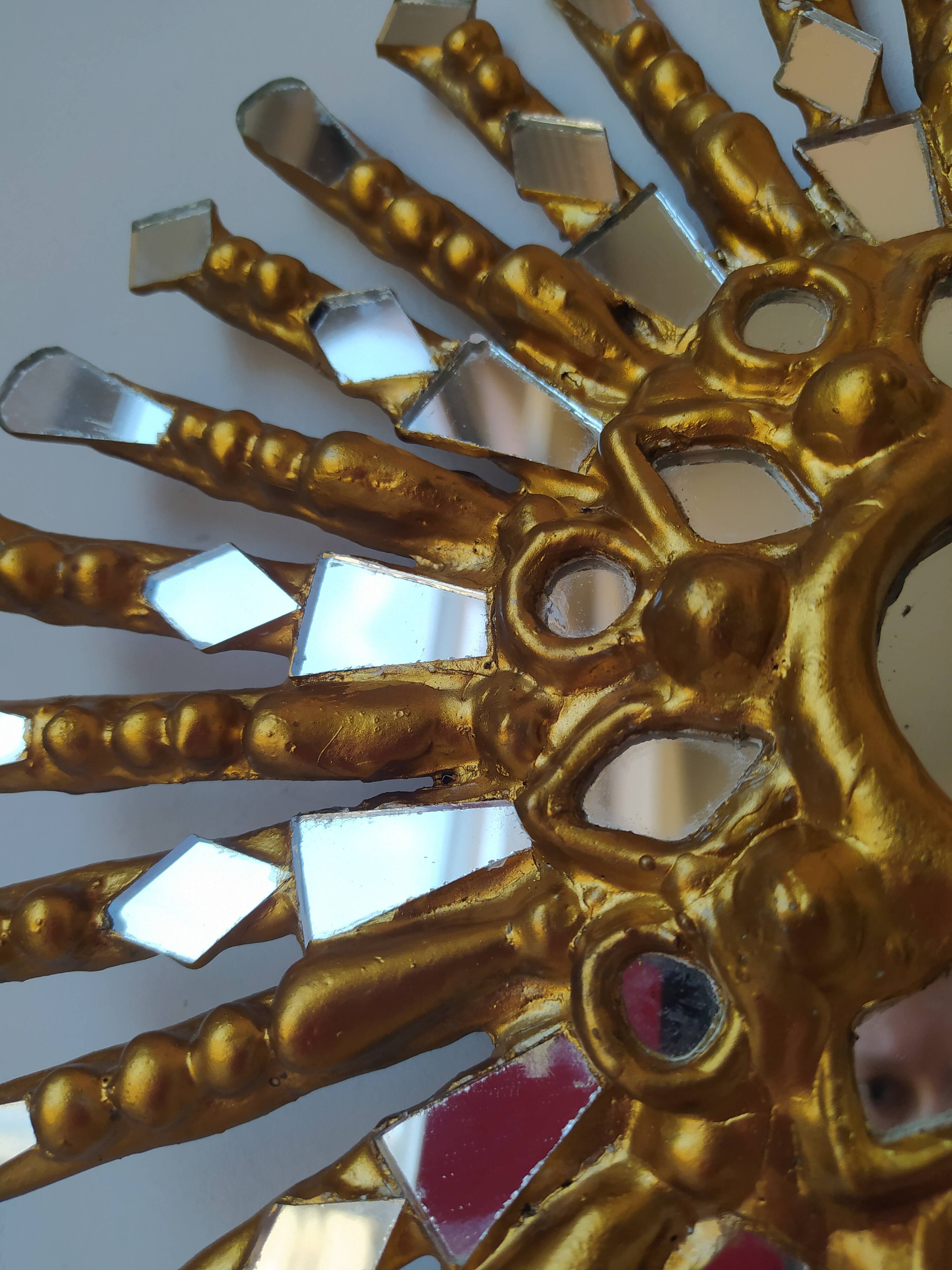 Golden wooden sun mirror 30cm