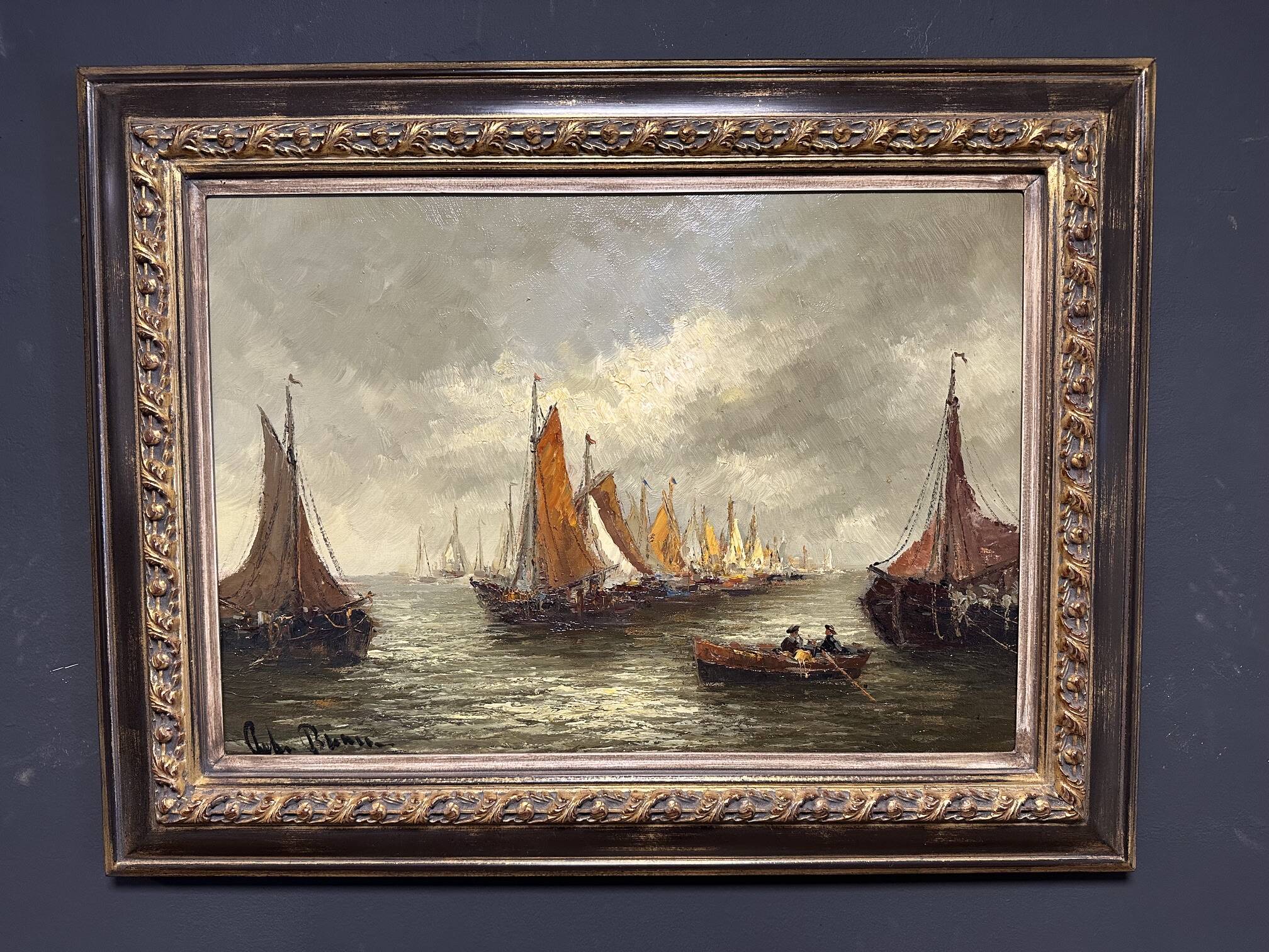 Peinture à l'huile sur toile de l'artiste néerlandais Peter Brouwer 1935-2010