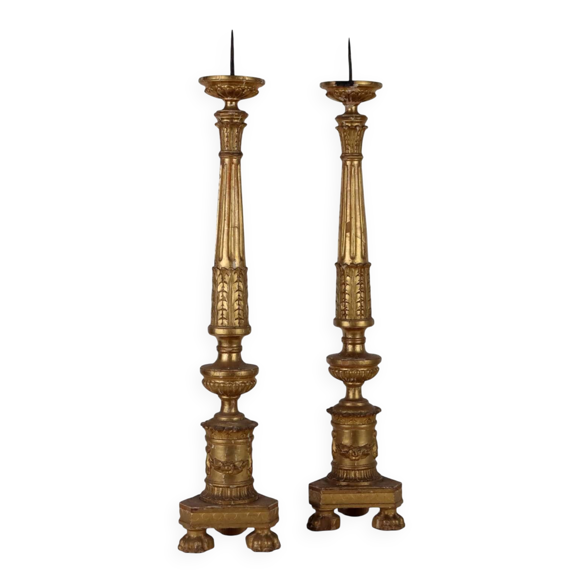 Pair of antique Empire candlesticks in wood, Europe, early 19th century.