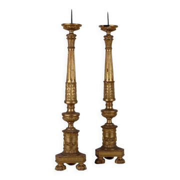 Paire de chandeliers Empire anciens en bois, Europe, début XIXe siècle