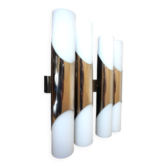 Neuhaus Chrome/Opal Glass Wall Lights / Scones Pair by Rolf Krüger, 1960