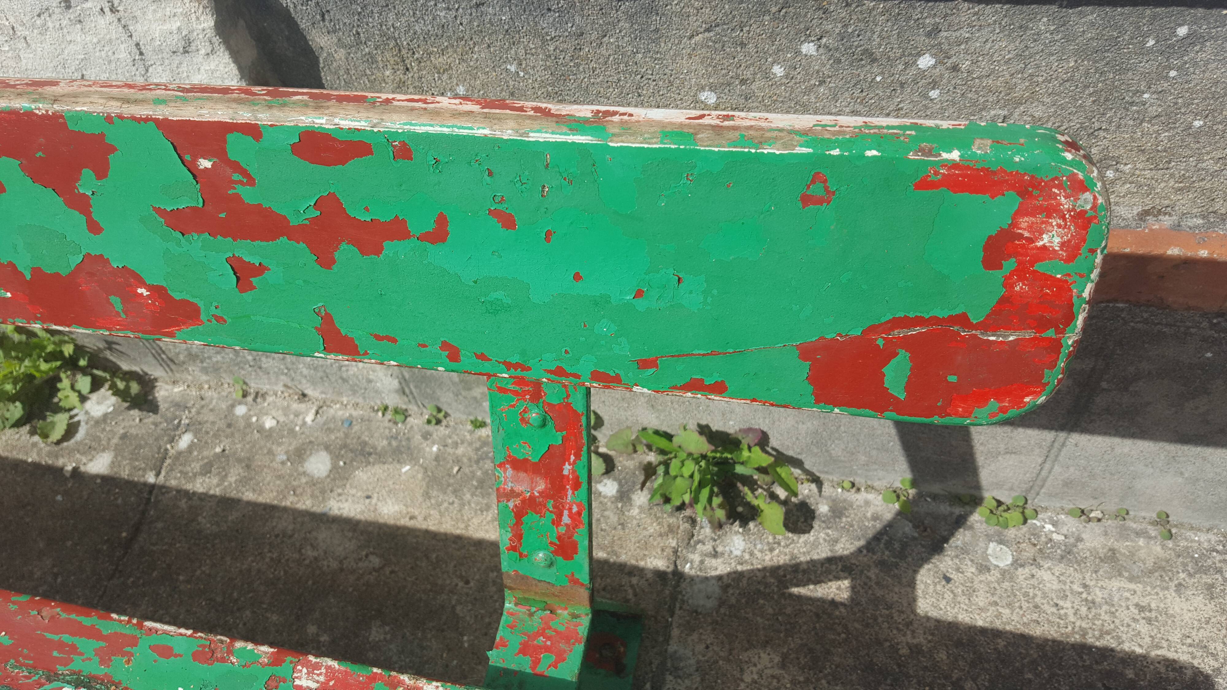 Former school bench patina green red