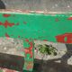 Former school bench patina green red