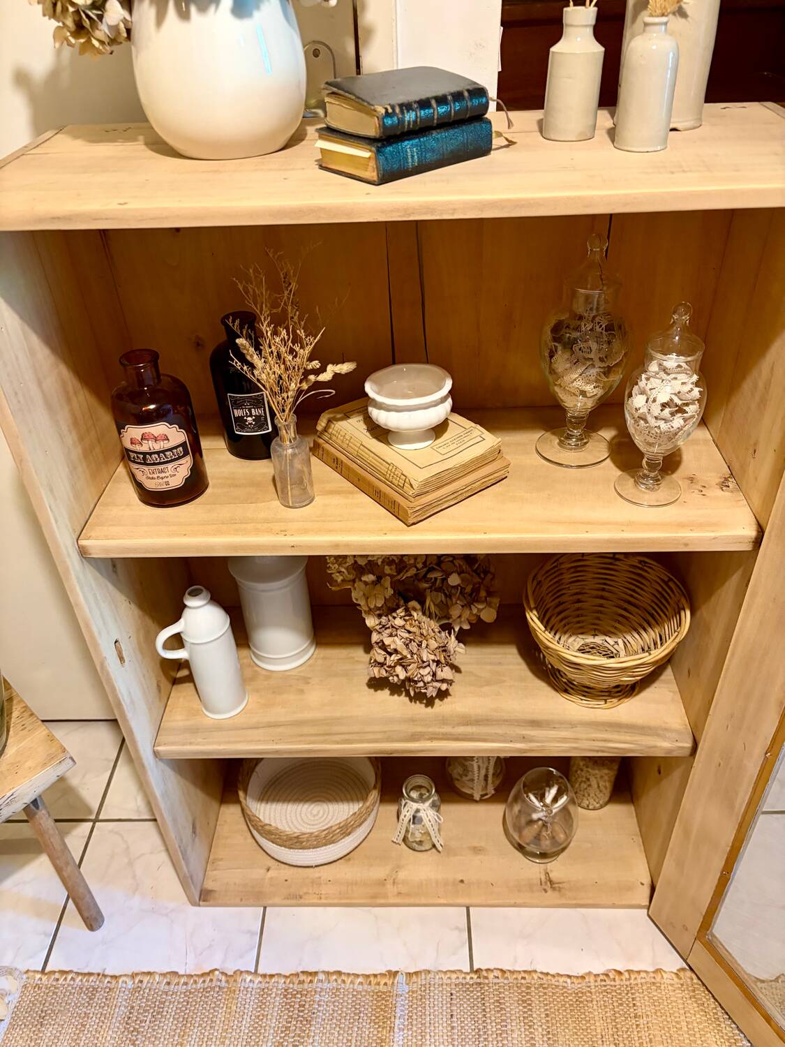 Raw wood display cabinet