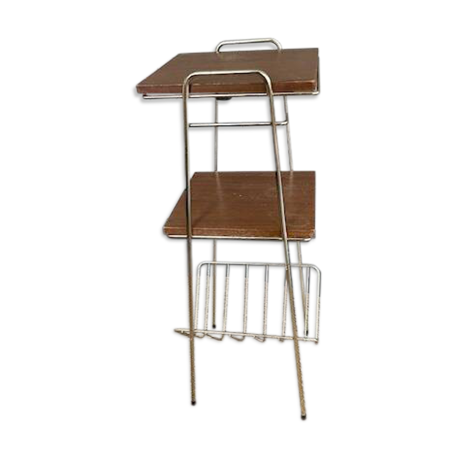 Bolster vintage magazine rack table gold metal