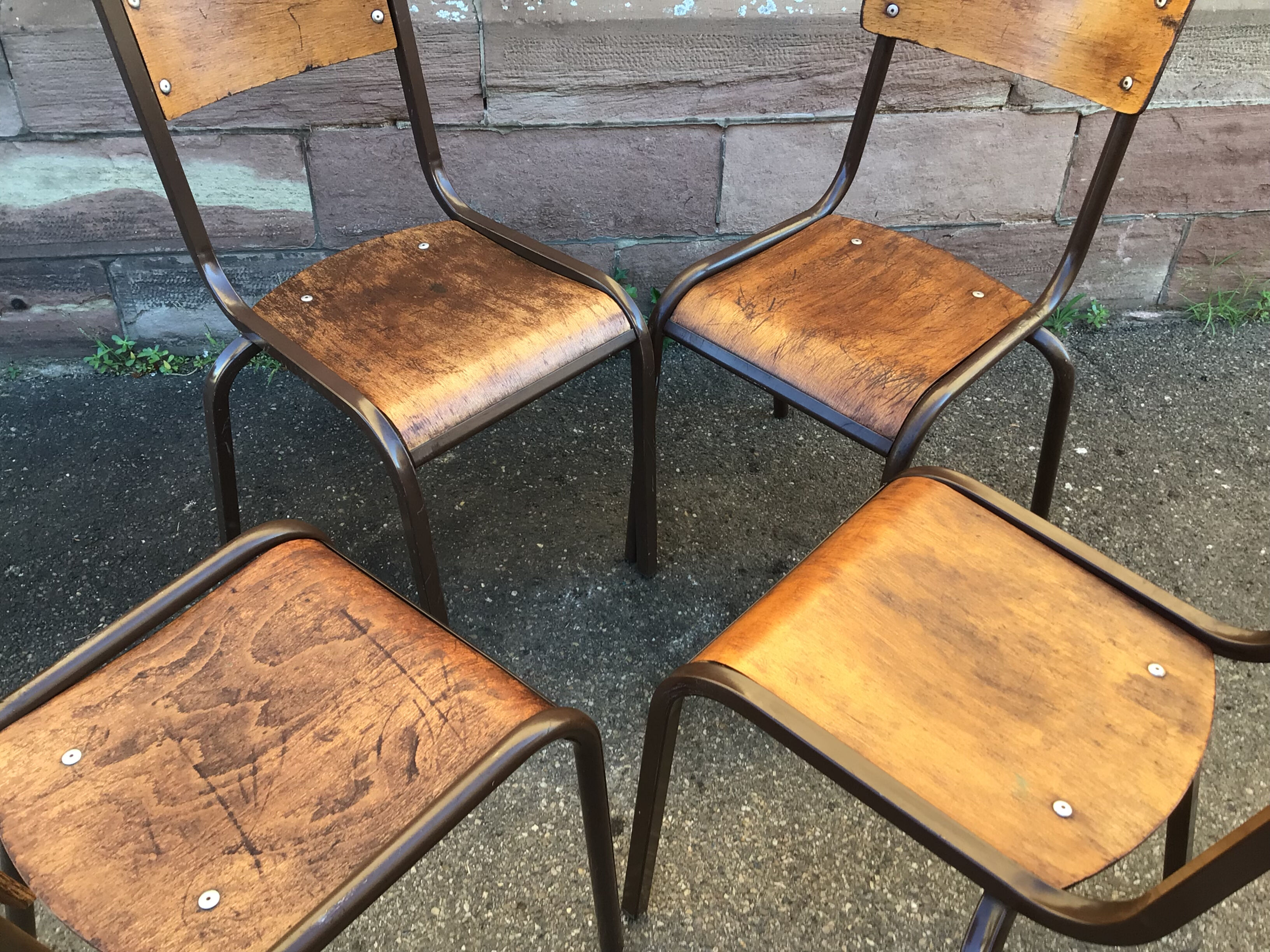 Set of 4 mismatched chairs vintage school mullca communities