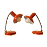 Duo of Red Bedside Lamps, 60s/70s