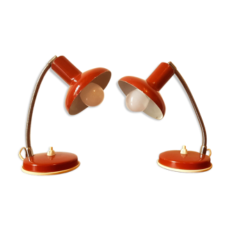 Duo of Red Bedside Lamps, 60s/70s