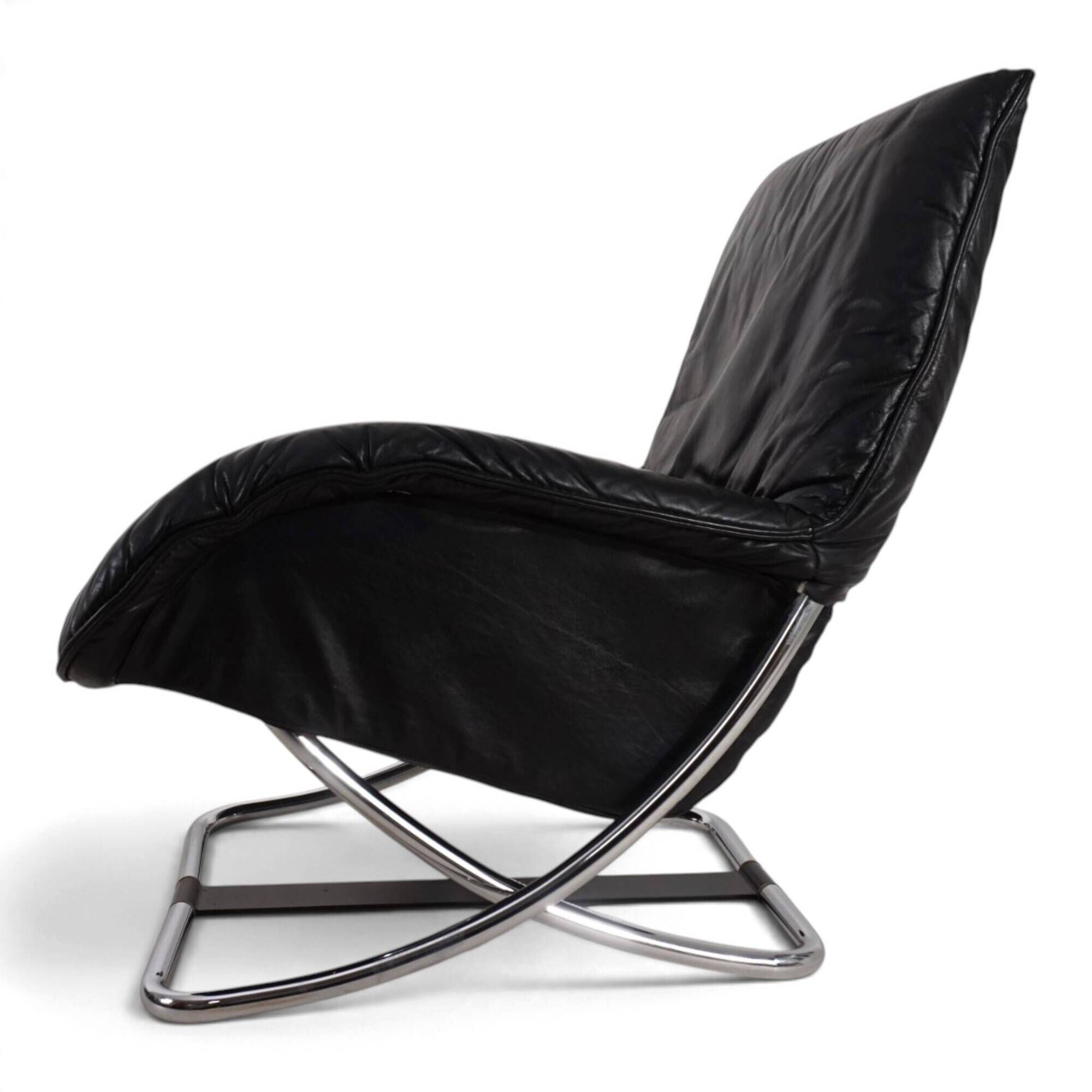 WK Möbel leather lounge chair with ottoman by Robert Haussmann, 1970