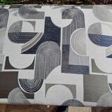 Set of 2 rectangular poufs, art deco footboard, reupholstered, vintage, 1930s/1950s
