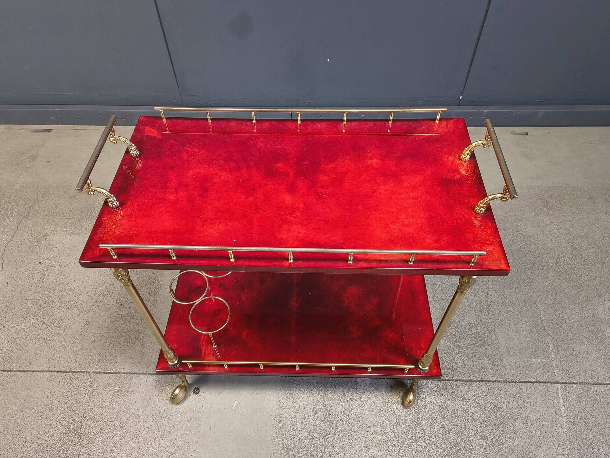 Rare Italian lacquered goatskin / parchment serving bar cart by Aldo T