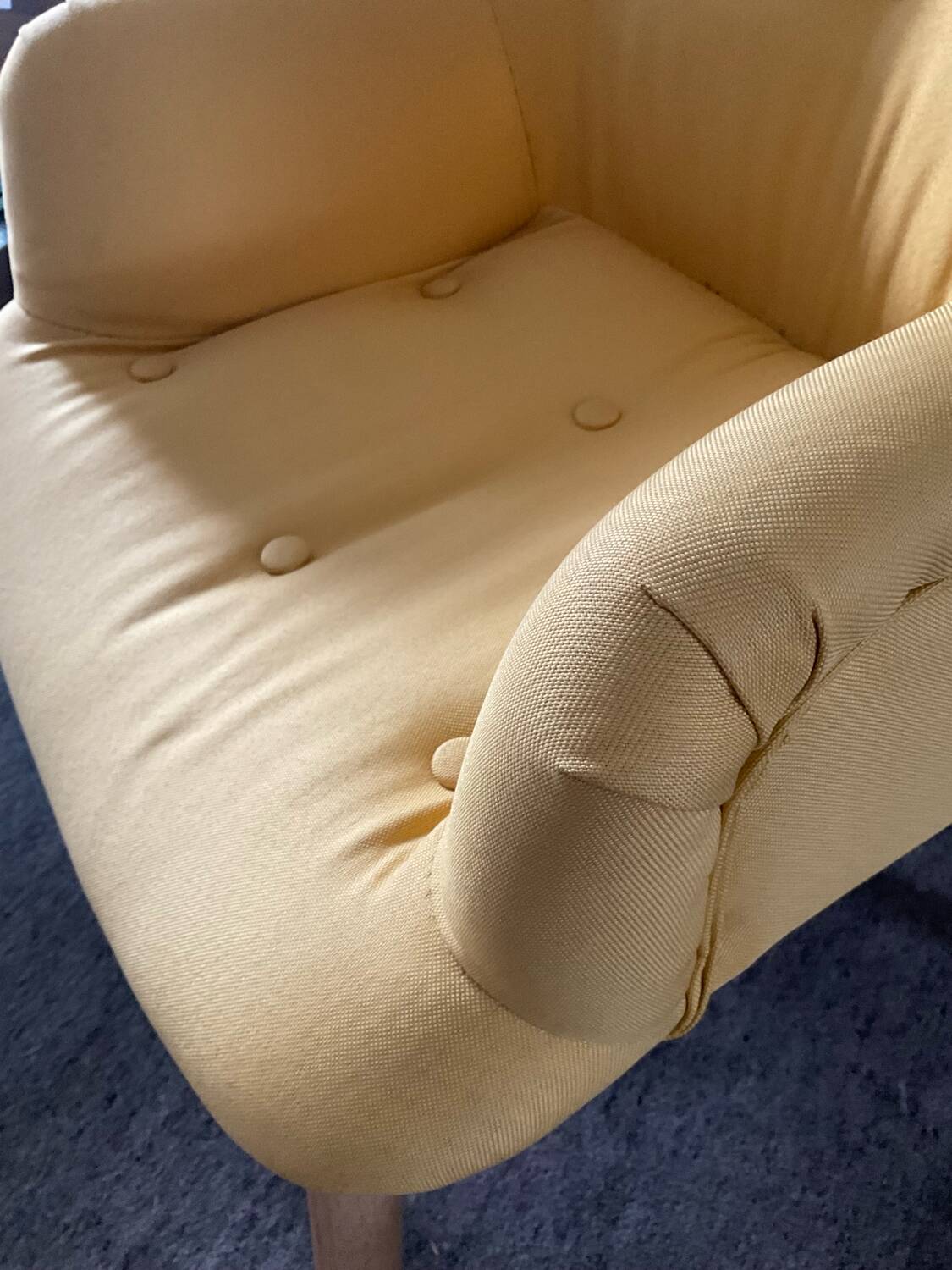 Armchair and ottoman set in beech and yellow fabric