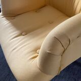 Armchair and ottoman set in beech and yellow fabric