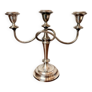 Vintage twisted chandelier with three lights in silver-plated metal.