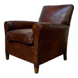 Antique Leather Club Chair, Normandy Model, Circa 1920's