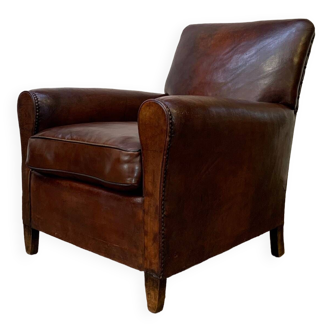 Antique Leather Club Chair, Normandy Model, Circa 1920's