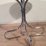 Table basse italienne du milieu du siècle en chrome et acier avec plateau rond en verre fumé, années 1960