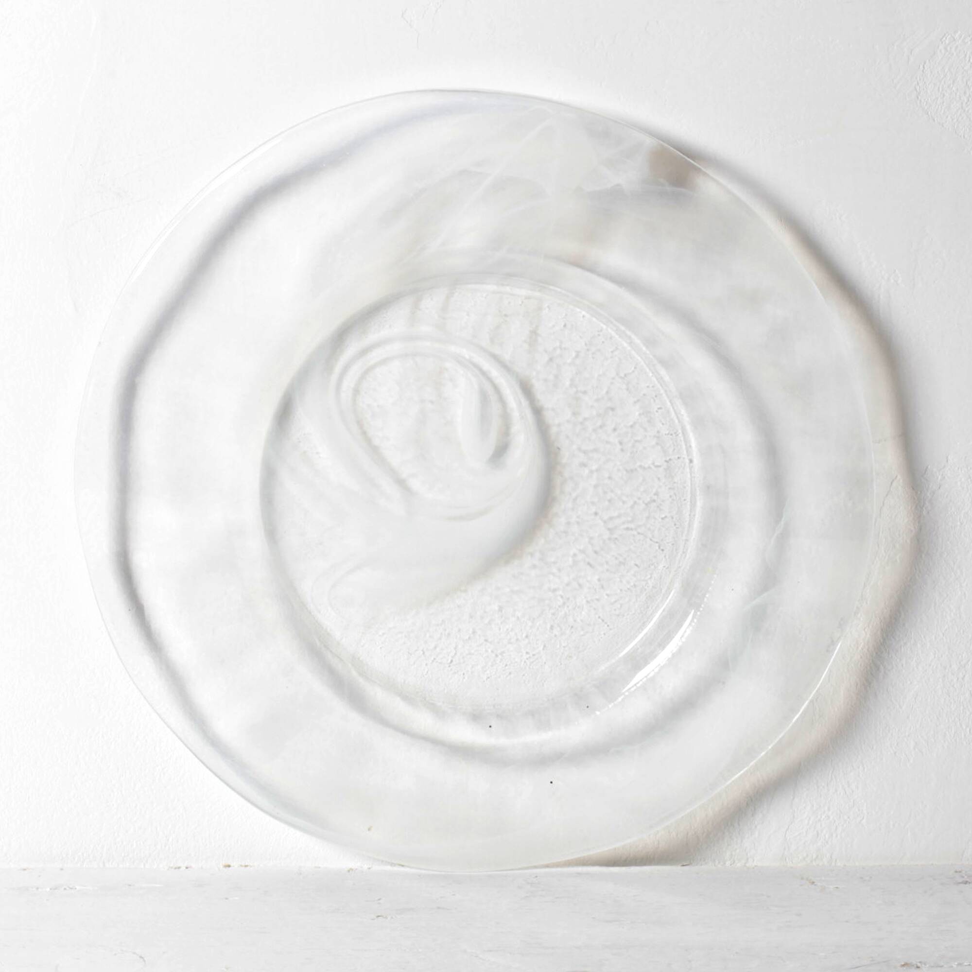 Vintage Swirl Design Glass Platter / Minimalist White Centerpiece / Italy