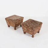 Set of 2 Art Deco poufs with original upholstery, France 1930