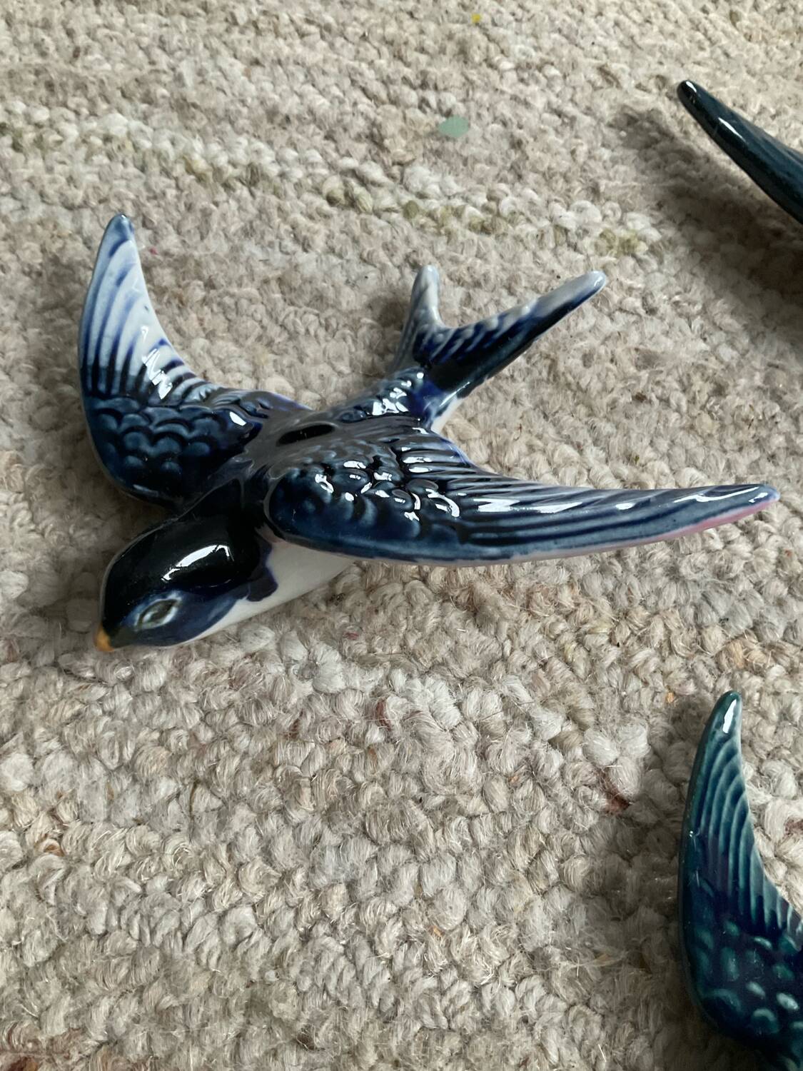Trio oiseaux en porcelaine vintage pour décoration  murale