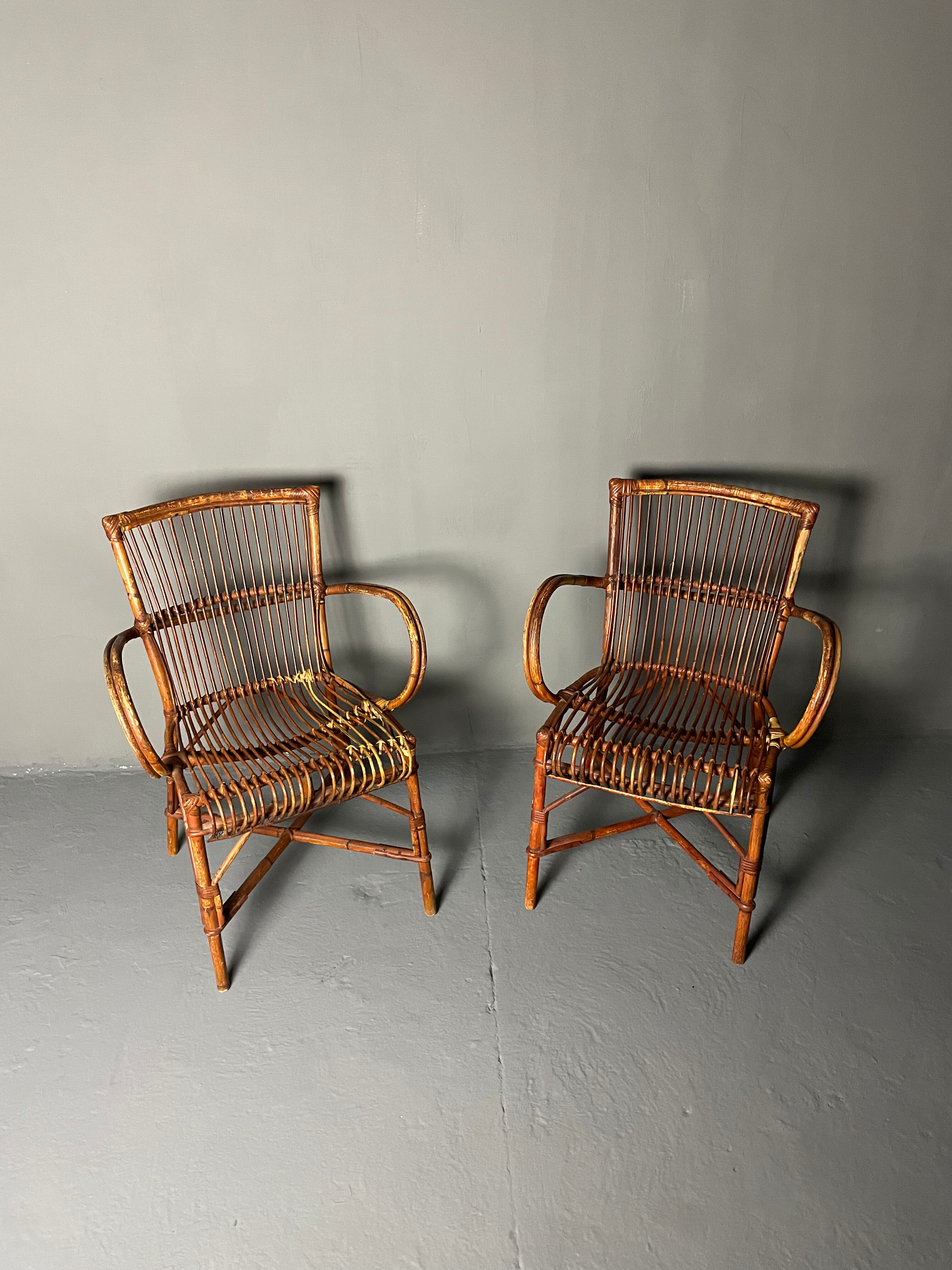 Paire de fauteuils en rotin 1930