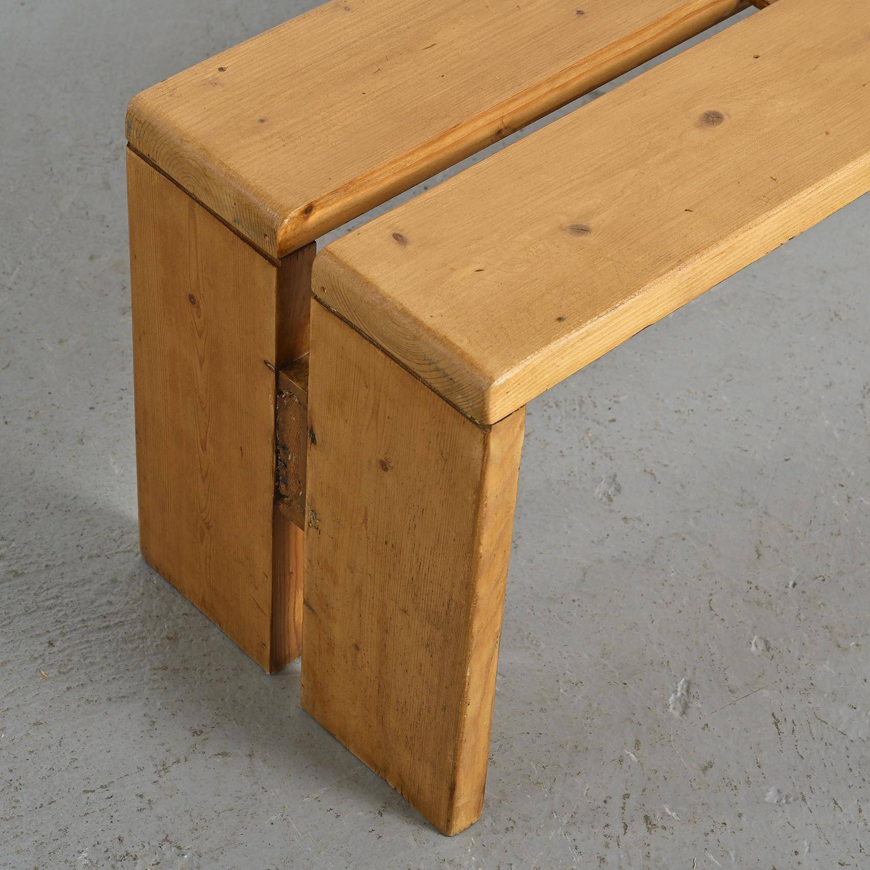 Large solid pine bench, Les Arcs, circa 1973