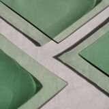 Set of 4 small square green glass plates/bowls