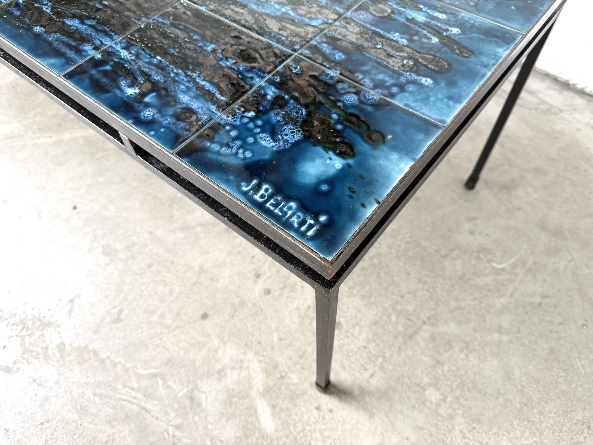 Metal and ceramic coffee table by J. Belarti, circa 1970