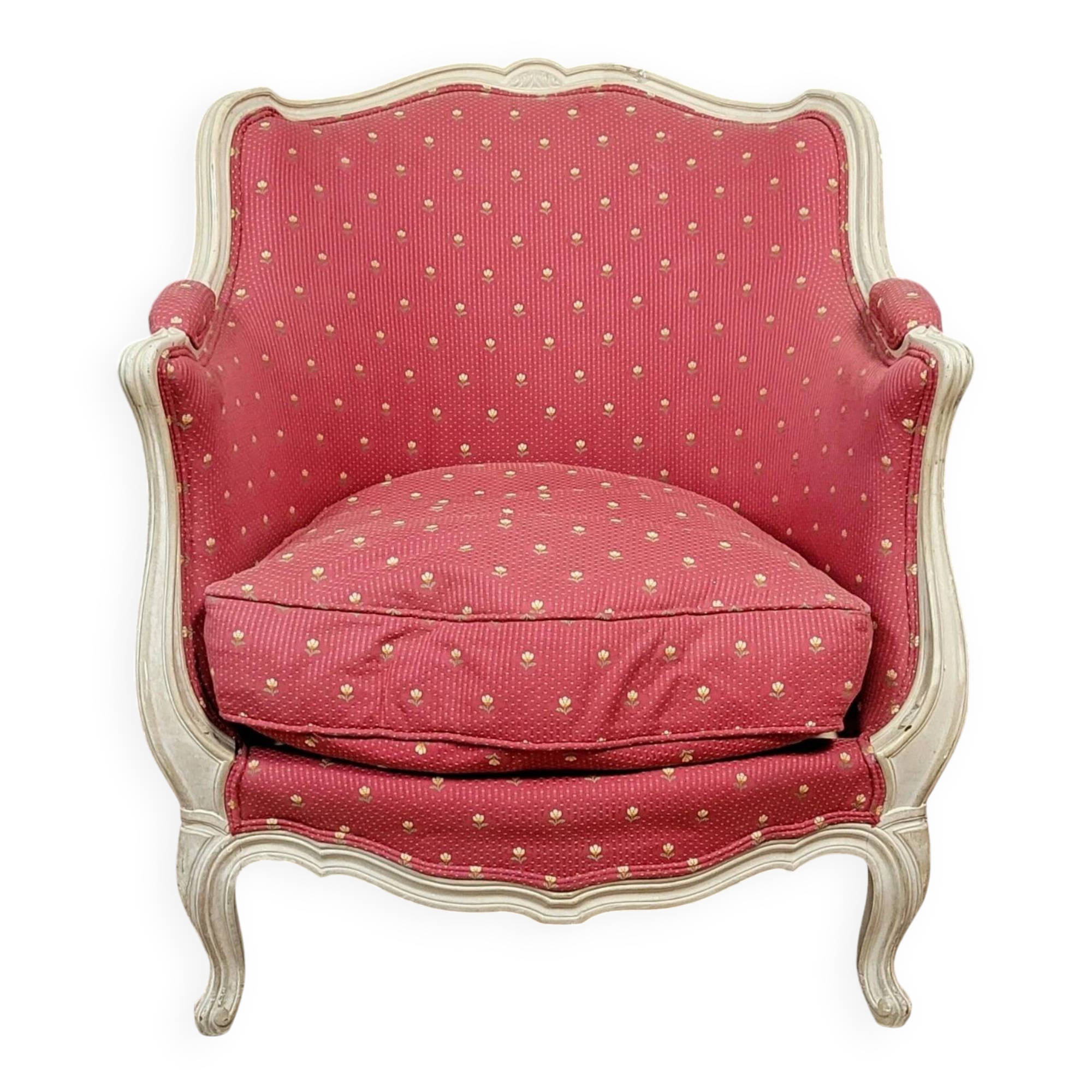 Very large curved Louis XV style bergere chair in lacquered wood