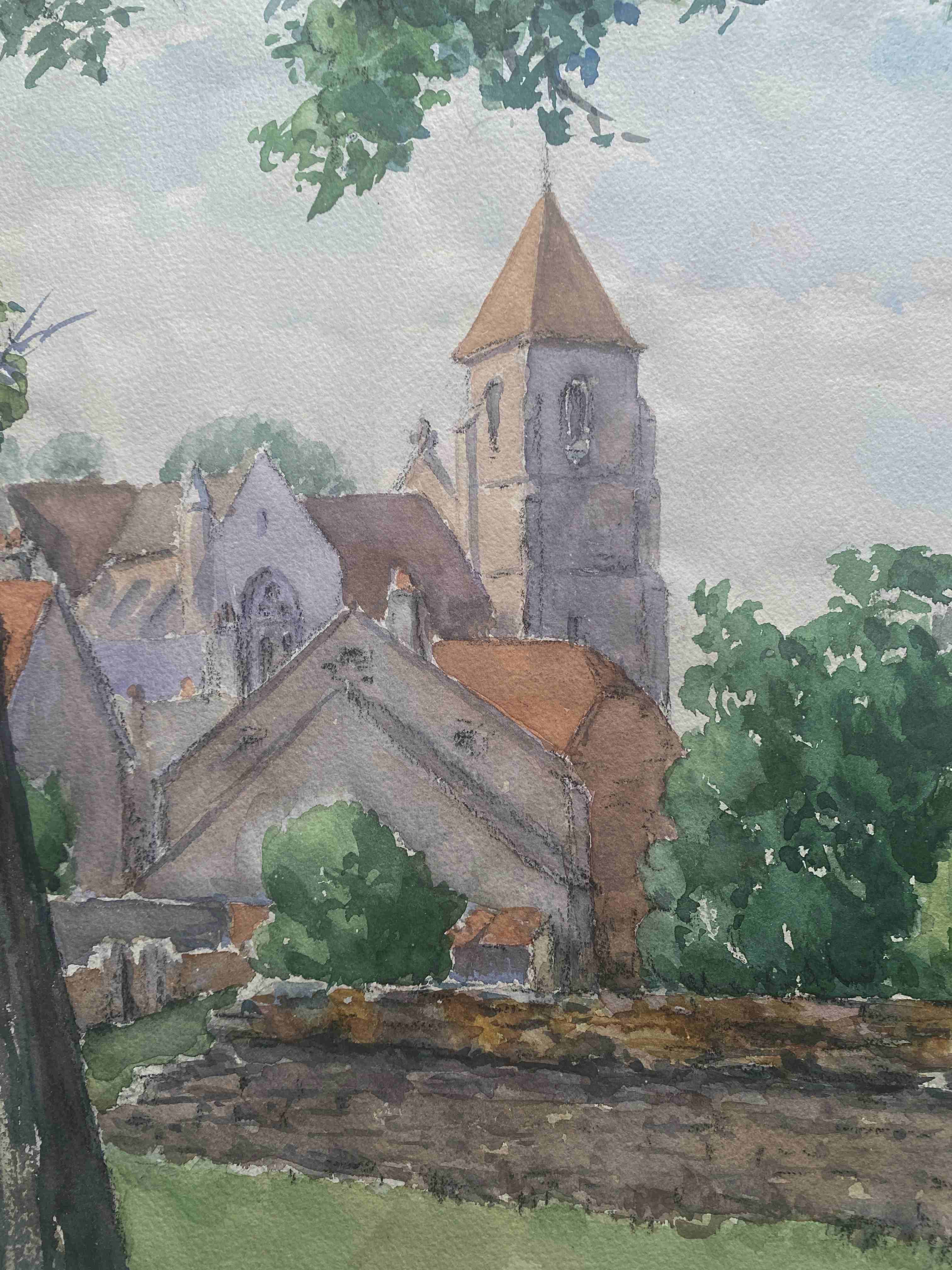 Watercolour painting Maurice Thevenin (1895-1967) Saint Seine l'Abbaye
