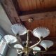 Old art deco bronze chandelier 6 branches frosted molded glass.