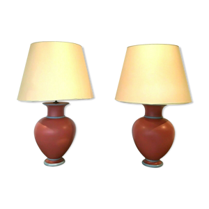 Paire de lampes en faïence a patine