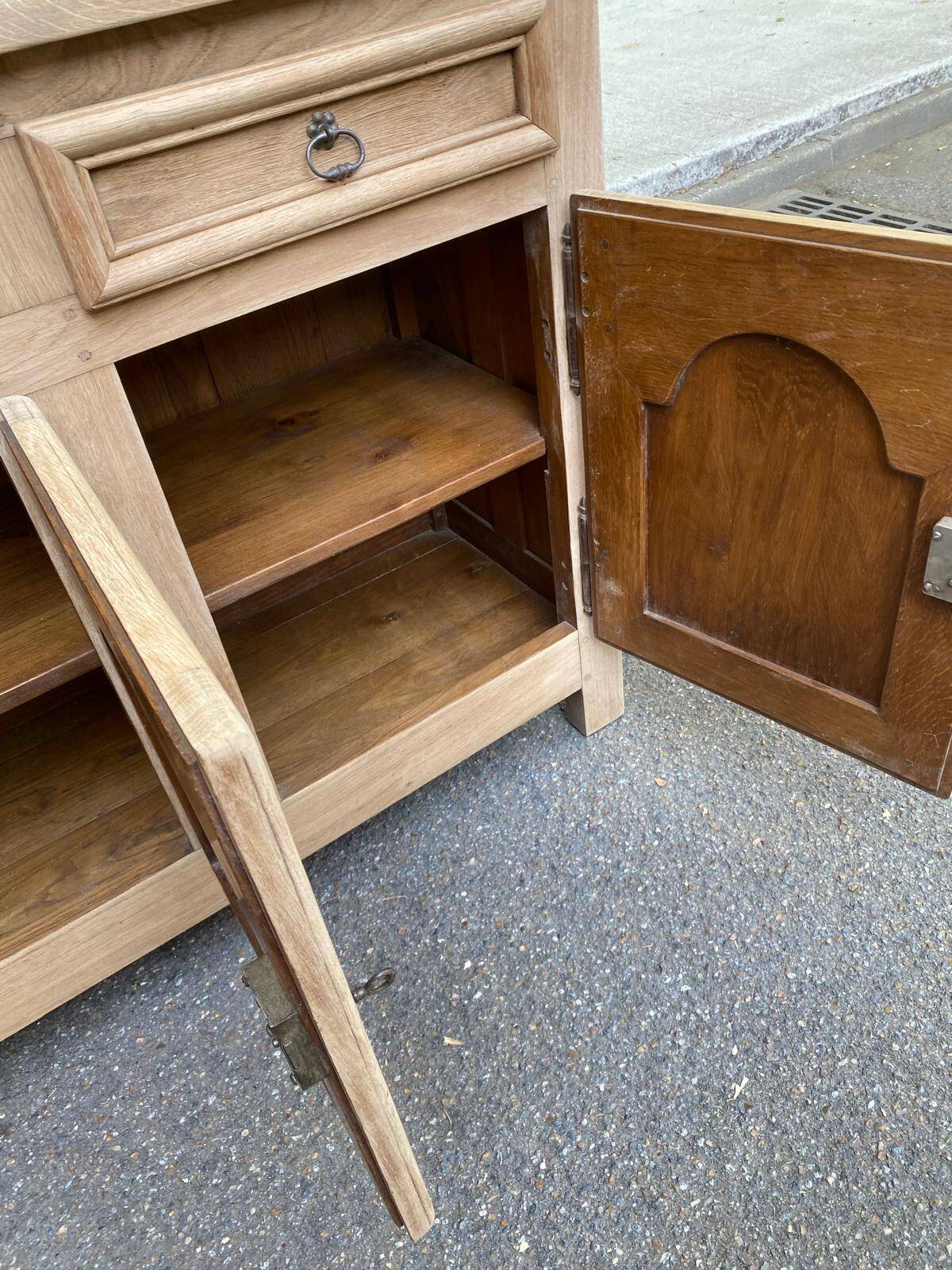 Stripped oak enfilade from 1950, 232cm.