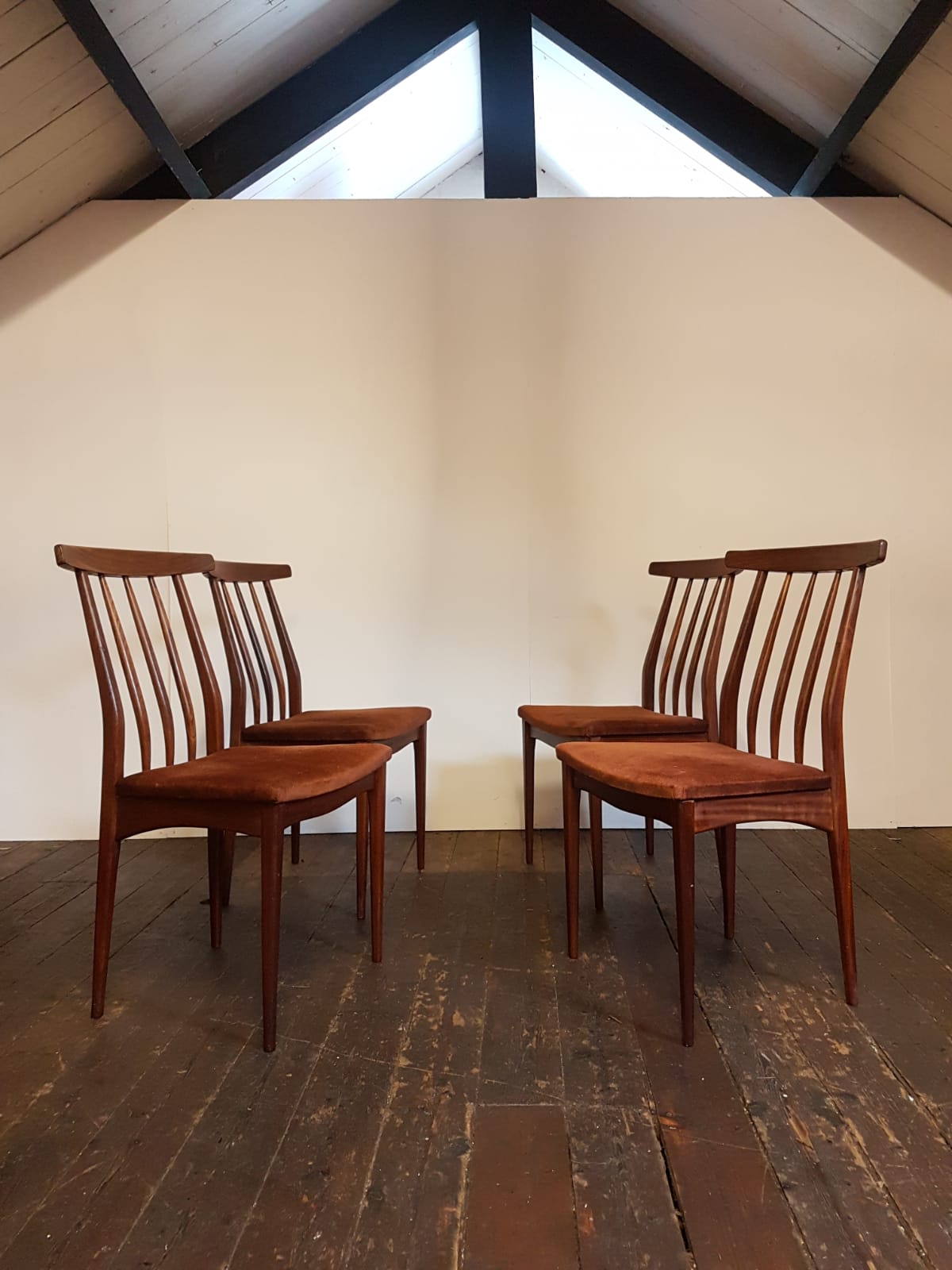 Vtg Set Of 4 Younger Mid Century Teak Dining Chairs Danish Scandi Design Retro