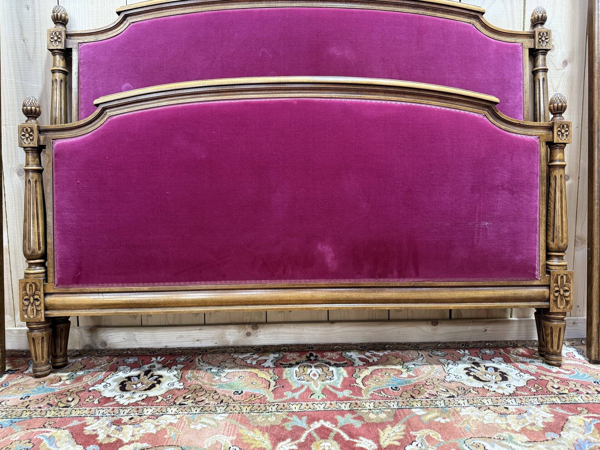 Louis XVI style velvet upholstered bed
