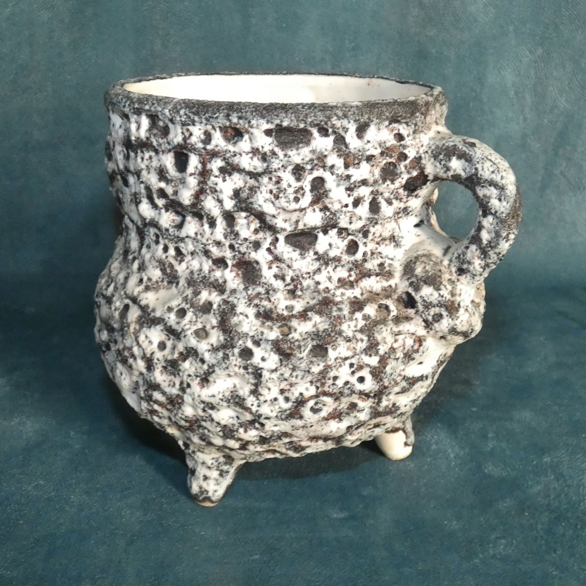 Vase planter cover-pot tripod Ceramic Fat Lava DLG M. Giuge, Vallauris 1960