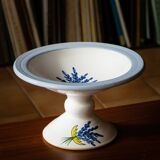 Old Provençal artisanal compotier, hand painted lavender pattern