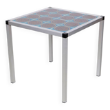 Vintage Danish design metal side table with tiles in a beautiful aqua color made in the 1970s. The f