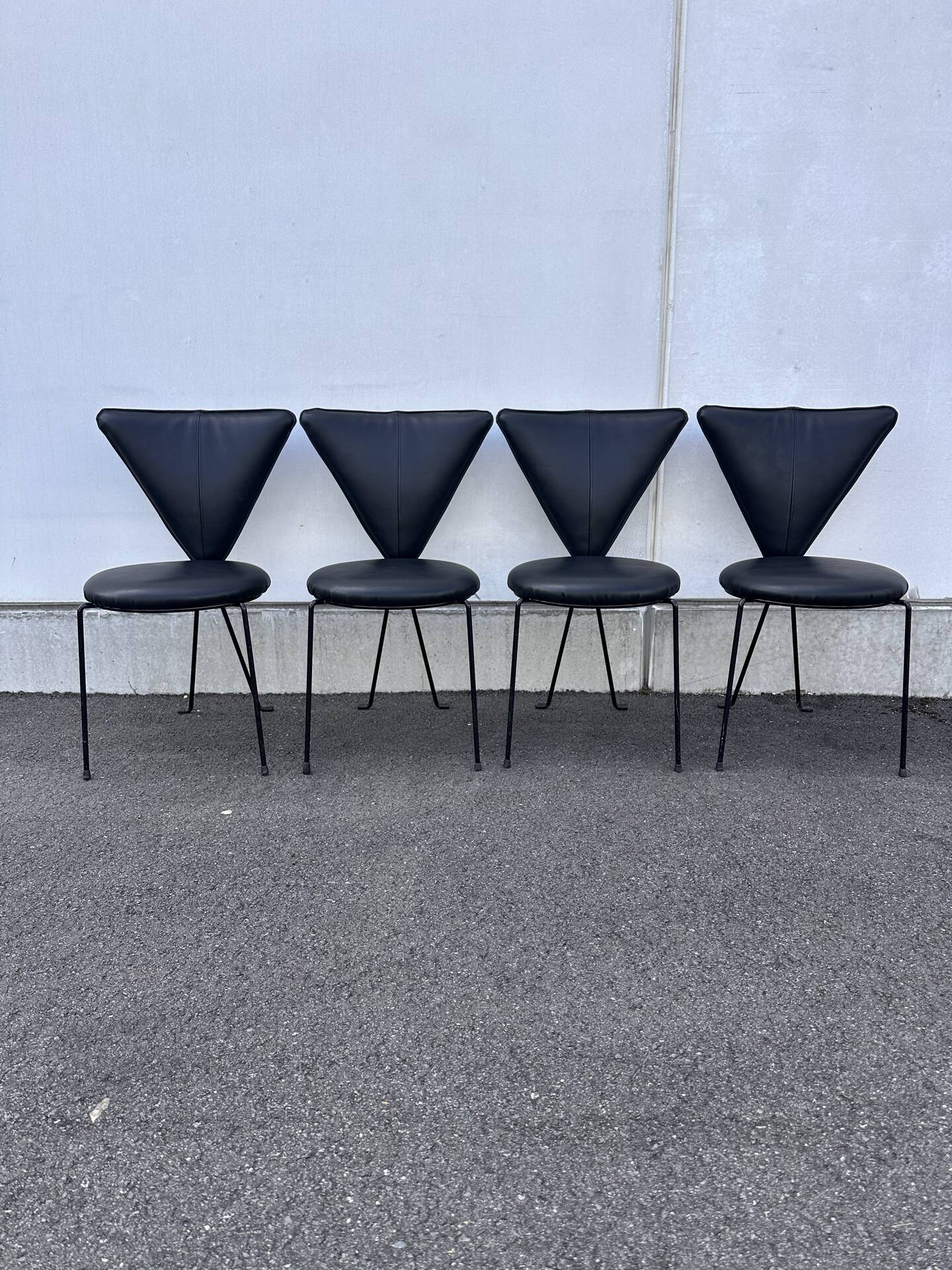 Set of 4 Lübke chairs in black leather, premium version – Germany, 1960