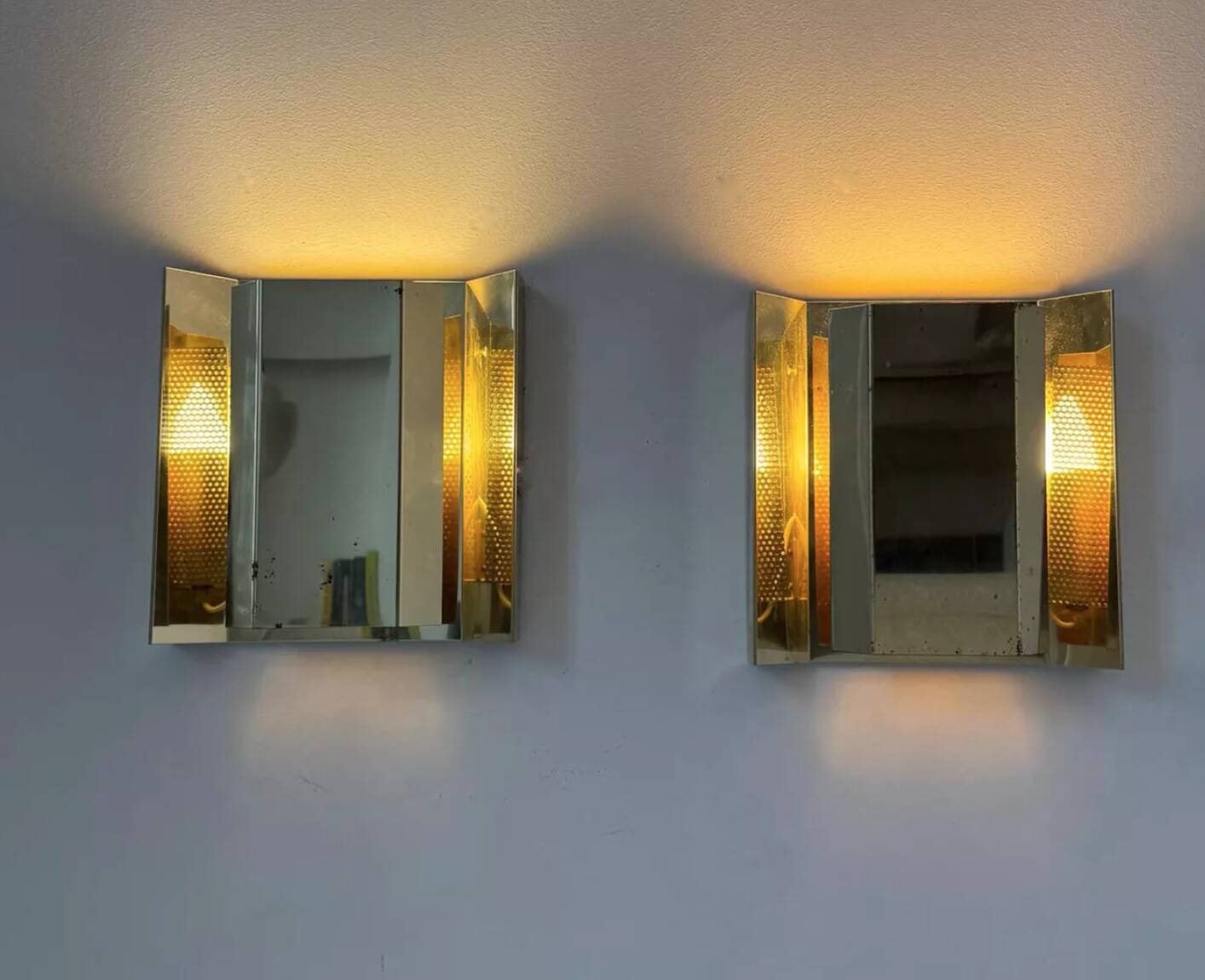 Pair of vintage wall lights, solid brass, Borens 1960