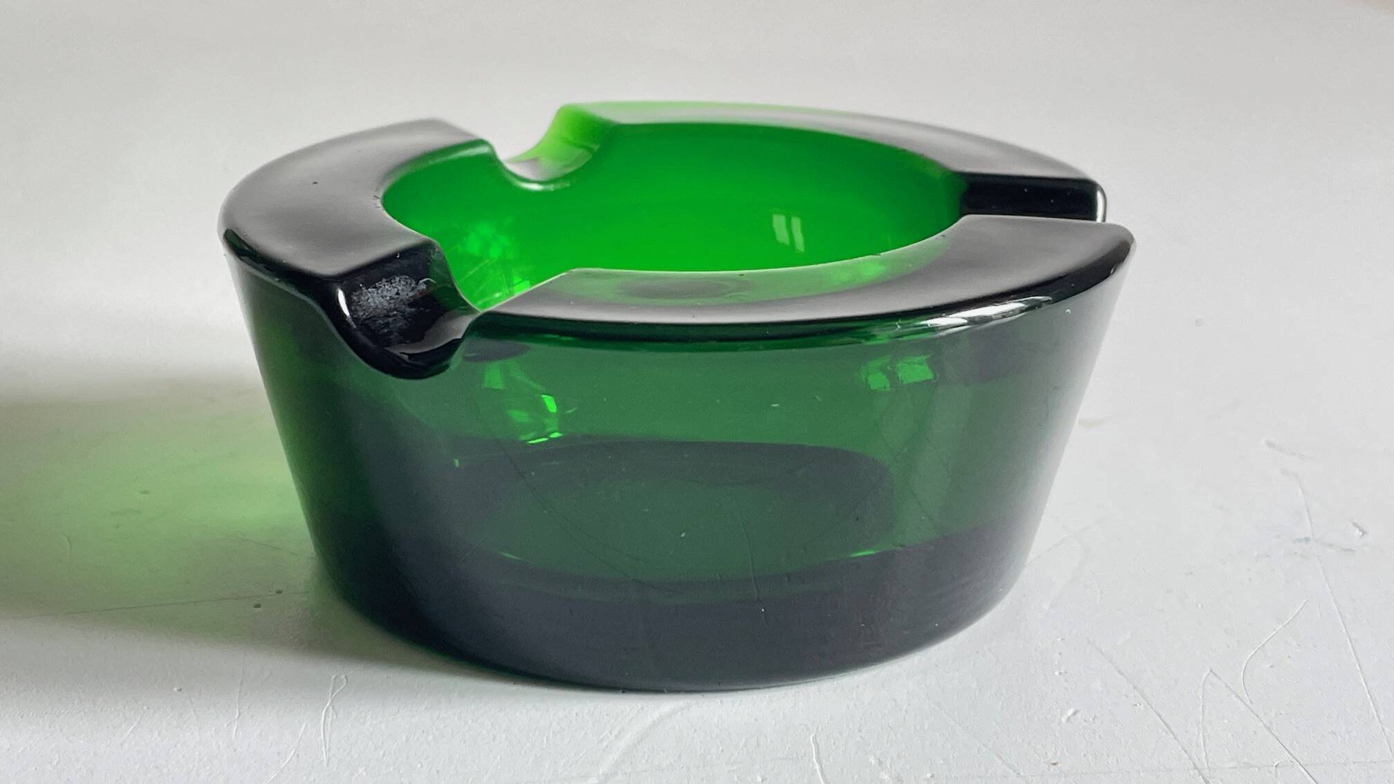 ASH TRAY Green Glass Vintage