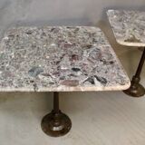 Pair Of Bistro Tables Cast Iron Base Marble Top