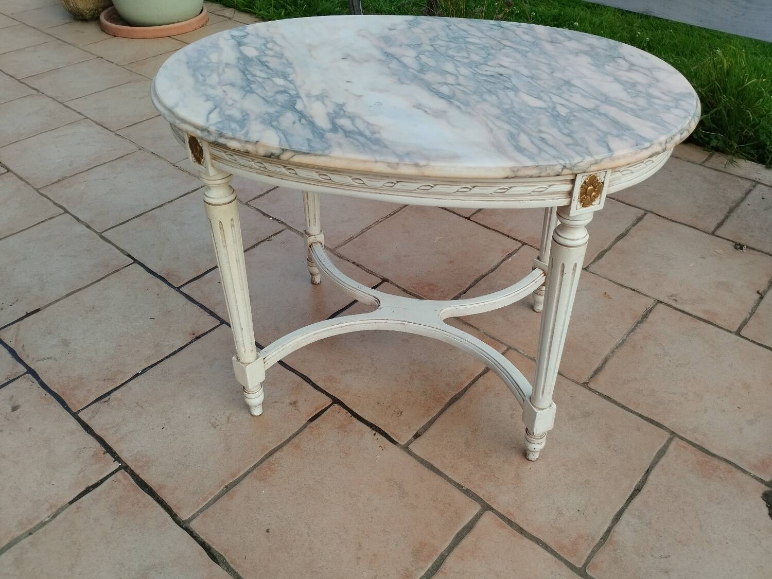 Antique Louis XVI style coffee table with marble top