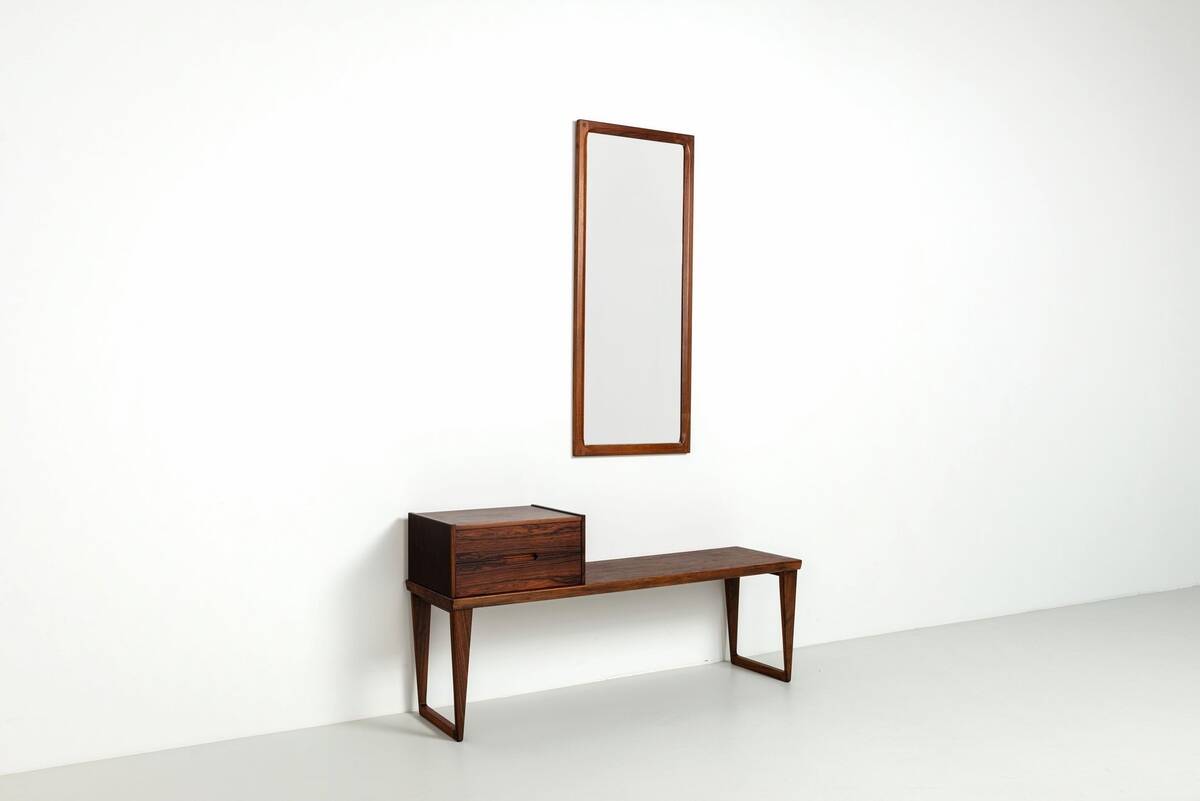 Kai Kristiansen bench and mirror rosewood Aksel Kjersgaard Denmark 1960