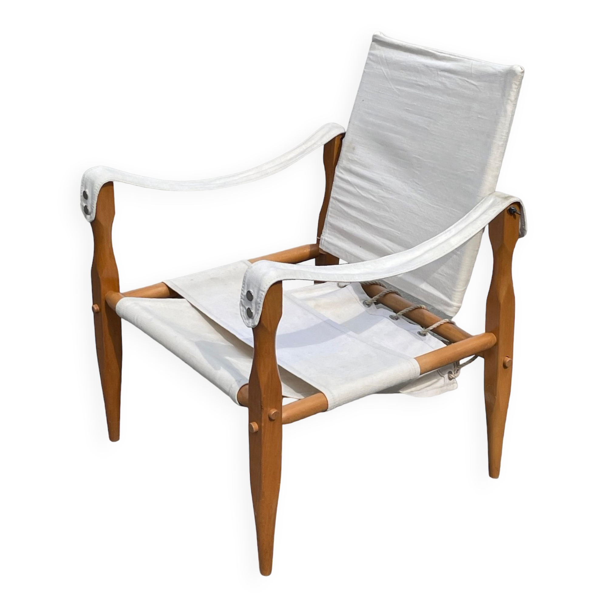 Vintage safari chair 1960s Denmark with canvas minimalist design