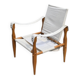 Fauteuil safari vintage 1960 Danemark avec toile design minimaliste