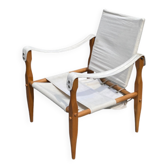 Vintage safari chair 1960s Denmark with canvas minimalist design