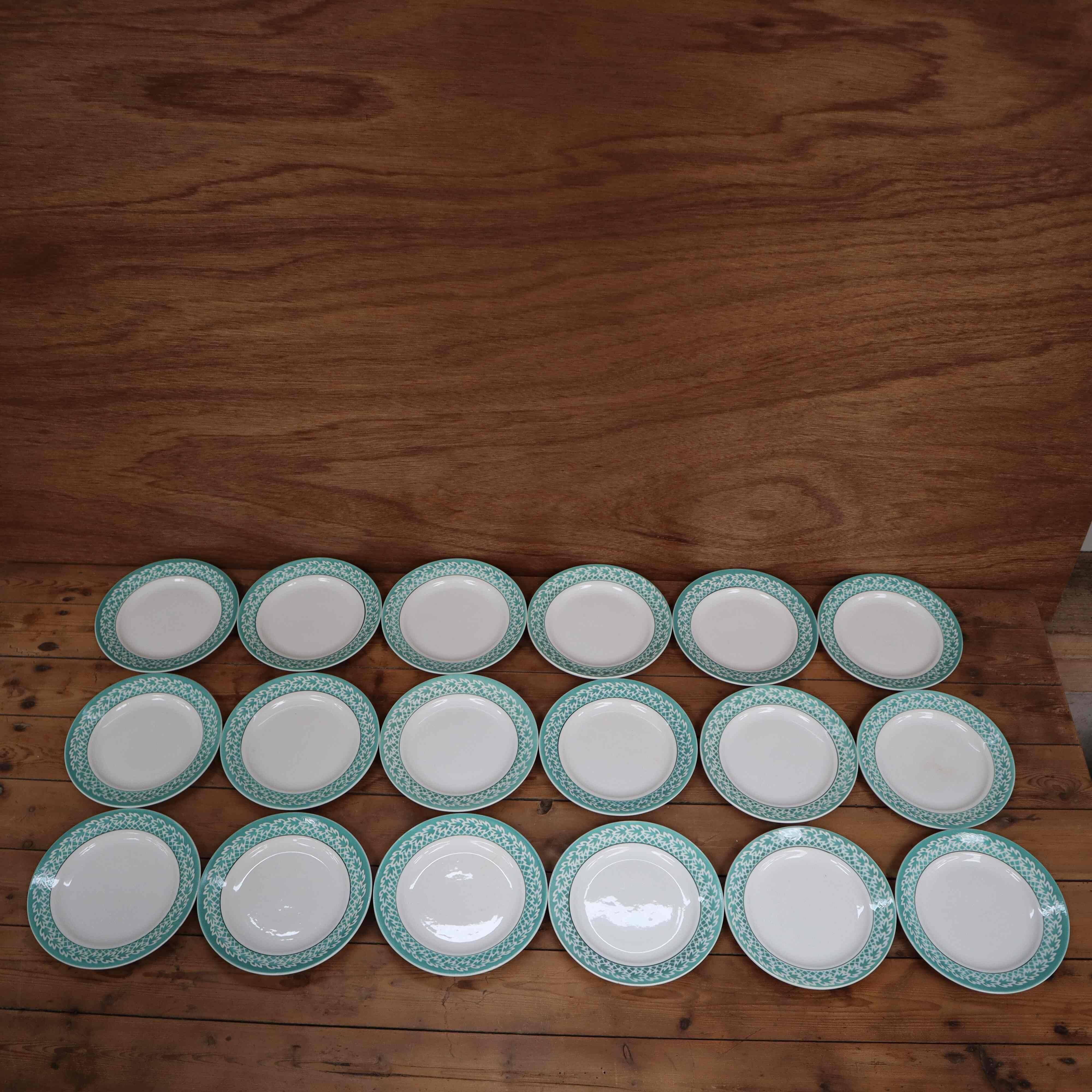 Set of 6 KIFO L'Amandinoise dessert plates with green leaf decor