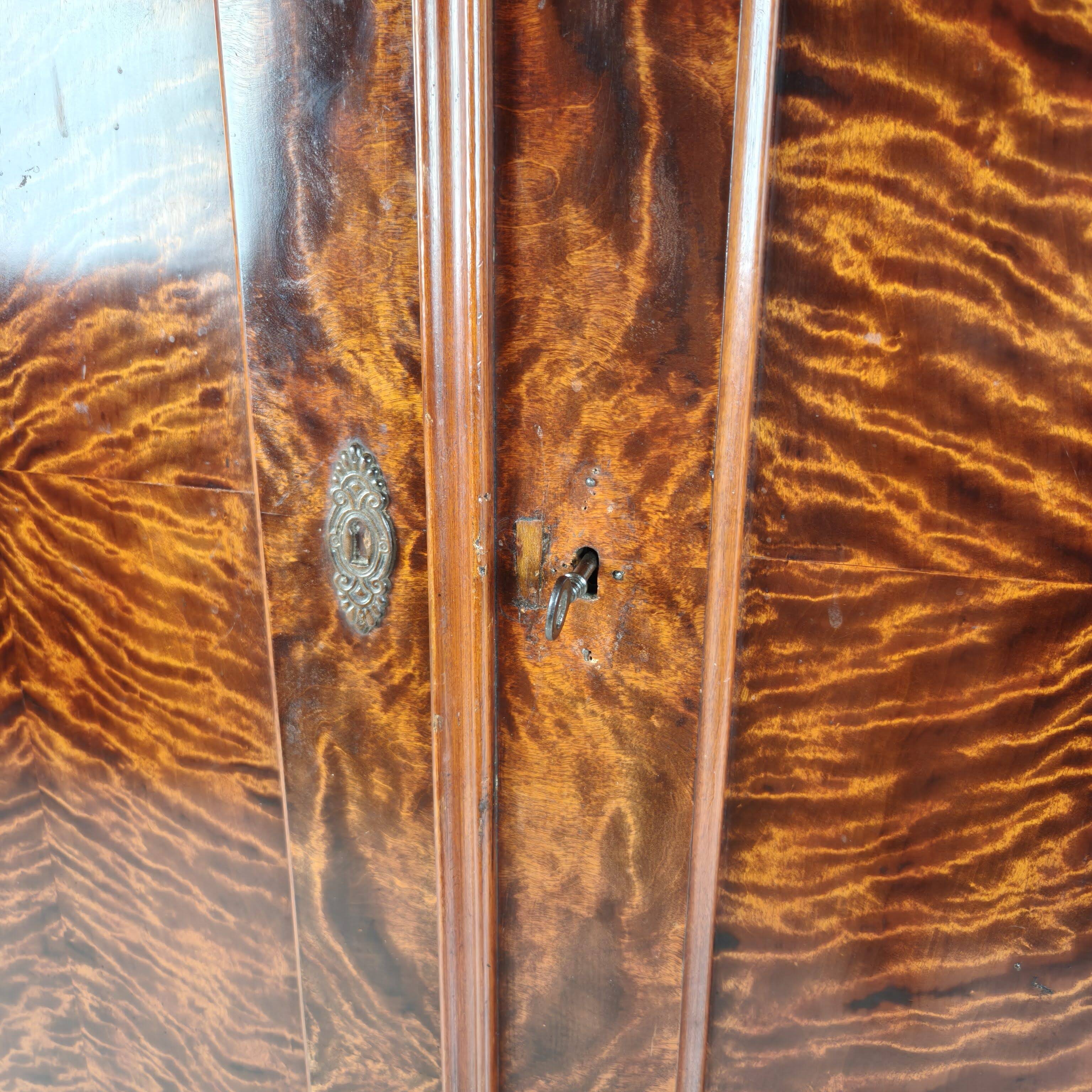 19th Century Pine Linen Cupboard / Wardrobe with Flame Veneer